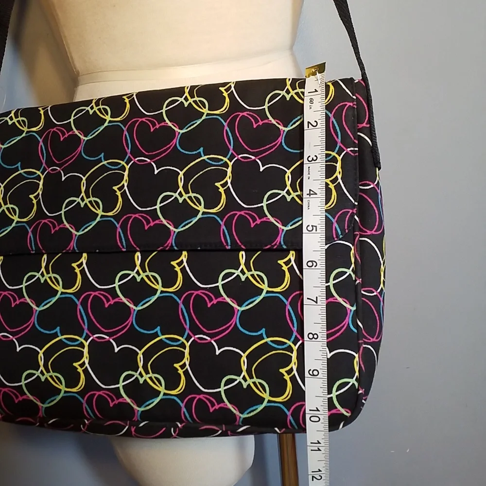 CLAIRE'S NWT MESSENGER/LAPTOP BAG Padded Black Neon Hearts Adj Strap New